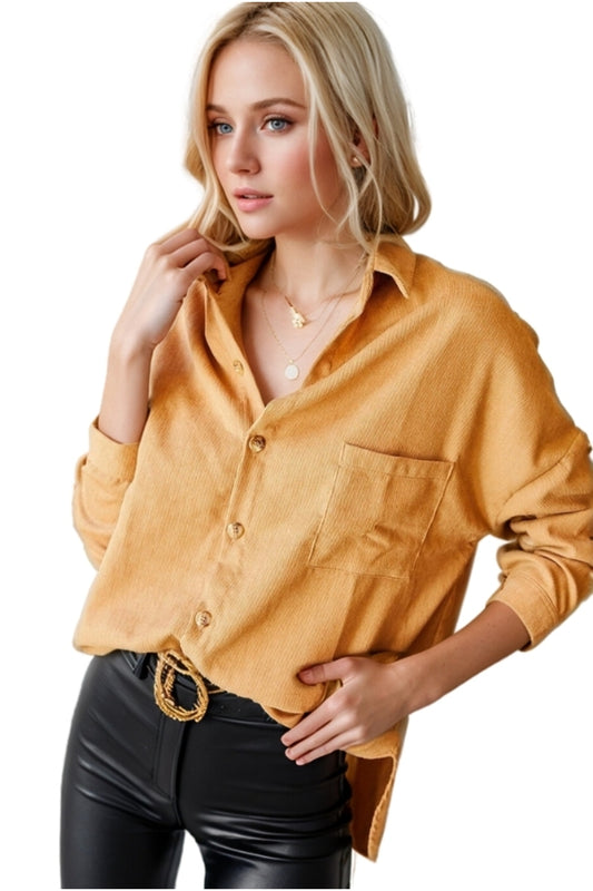 Juliet Women's Oversized Corduroy Pocket Shirt - Latte