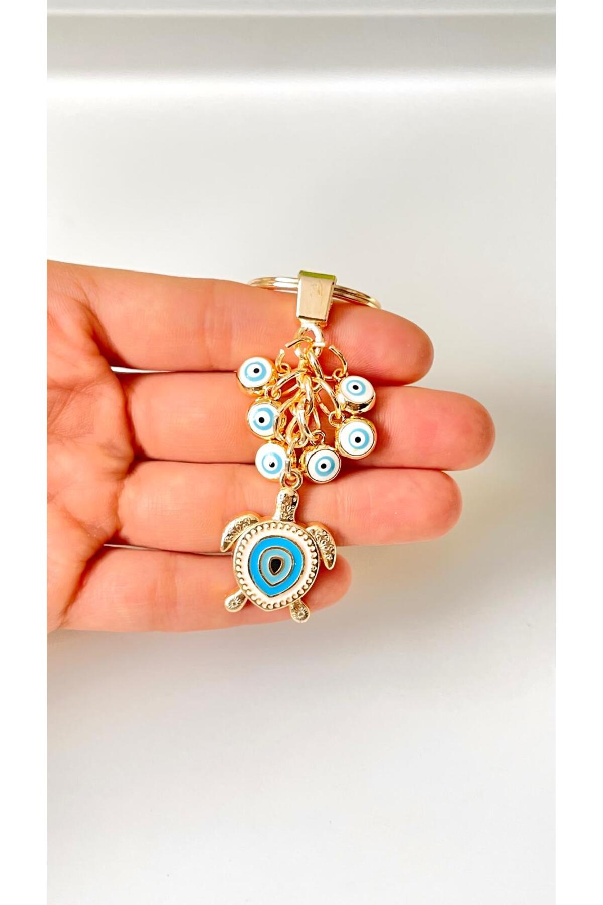 Madeleine Dangling Evil Eye Keychain - White Turtle