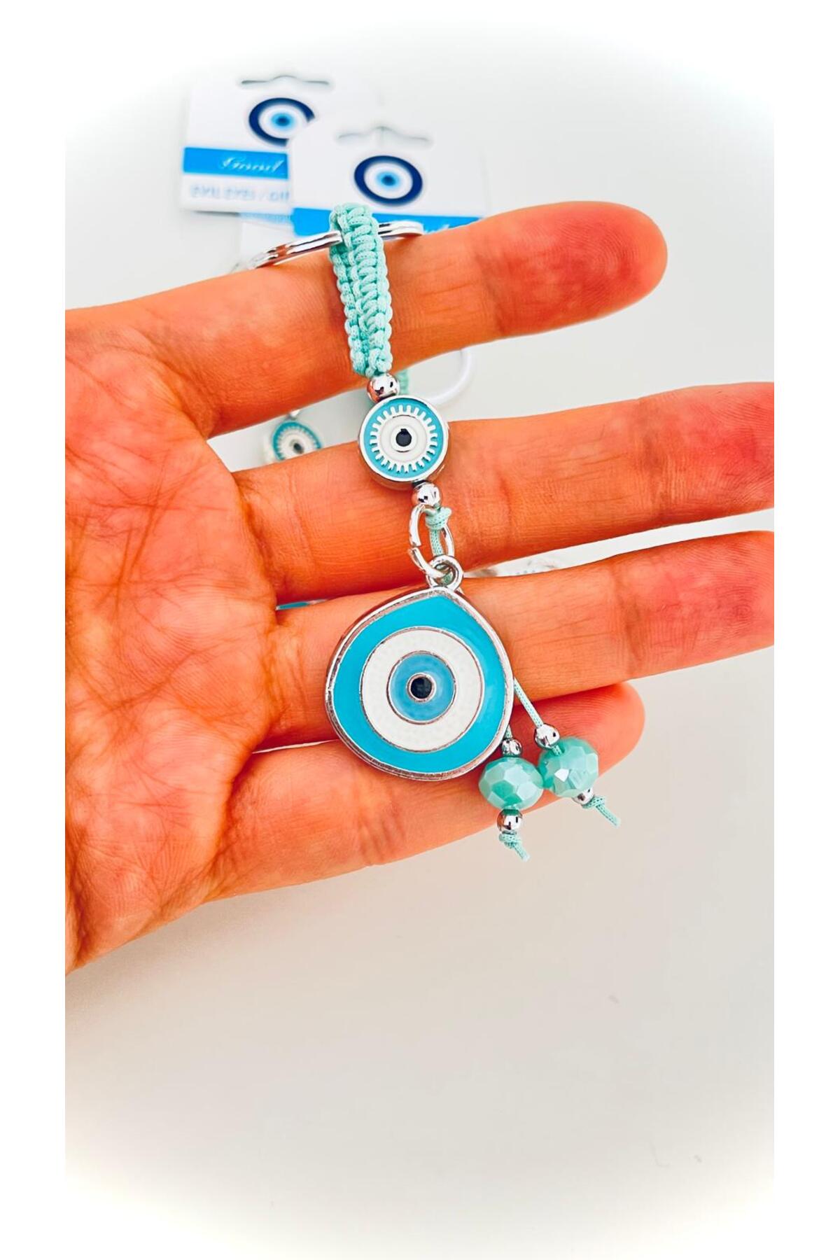 Abigail Silver-Plated Evil Eye Keychain - Turquoise Teardrop Evil Eye