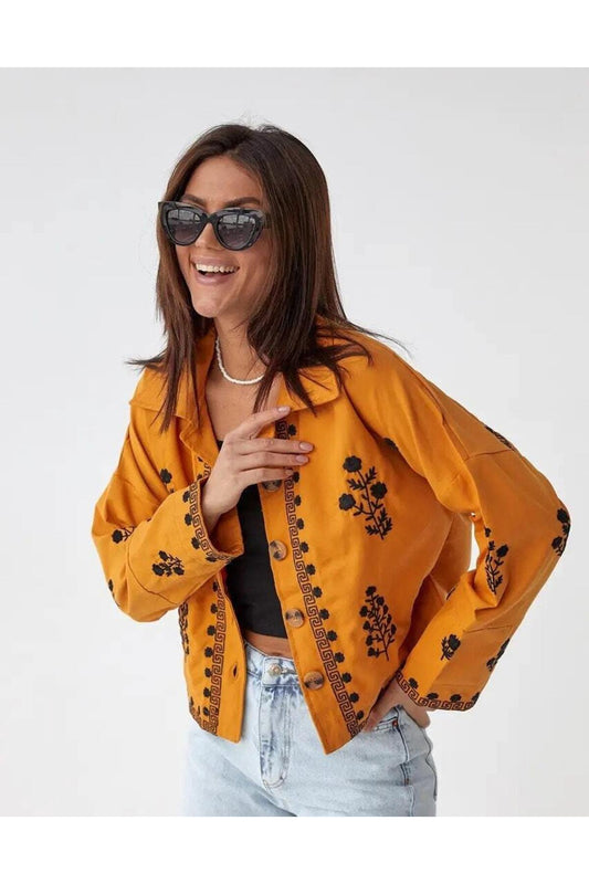 Louise Women's Embroidered Button-Up Jacket - Orange