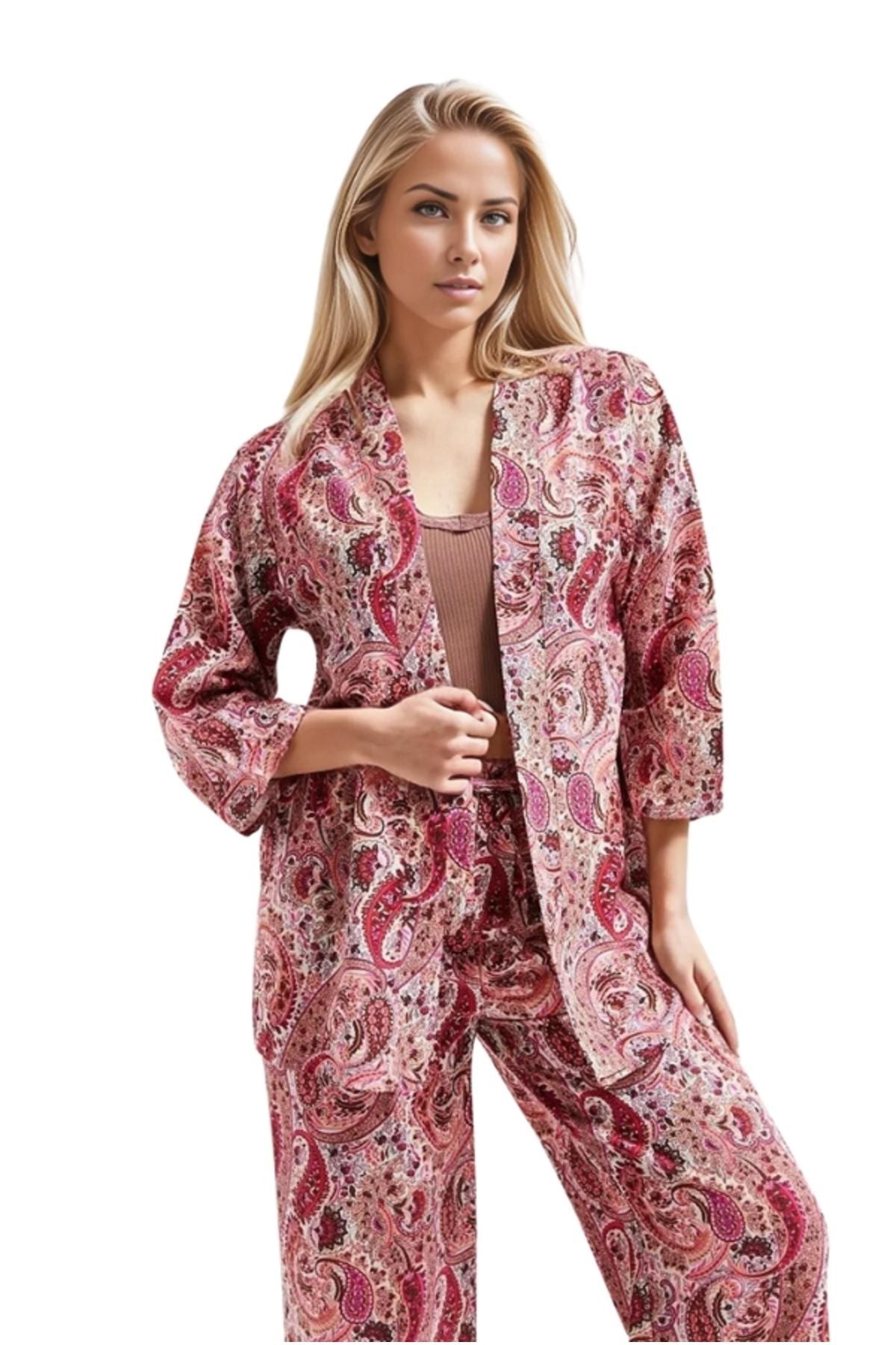 Catherine Women's Relaxed Fit Kimono - Pink Paisley Print