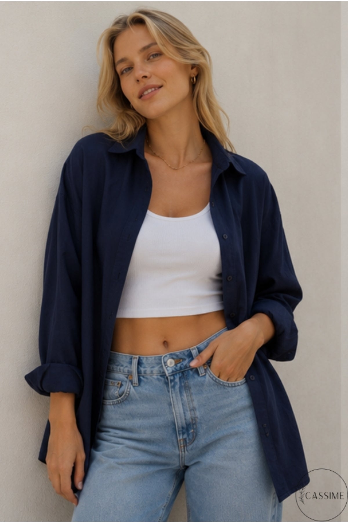 Melissa Women's Oversized Longline Shirt - Navy