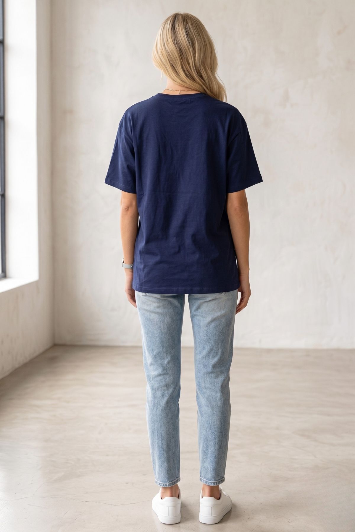 Eloise Women's Cotton Amor Heart Embroidered Oversized T-Shirt - Navy