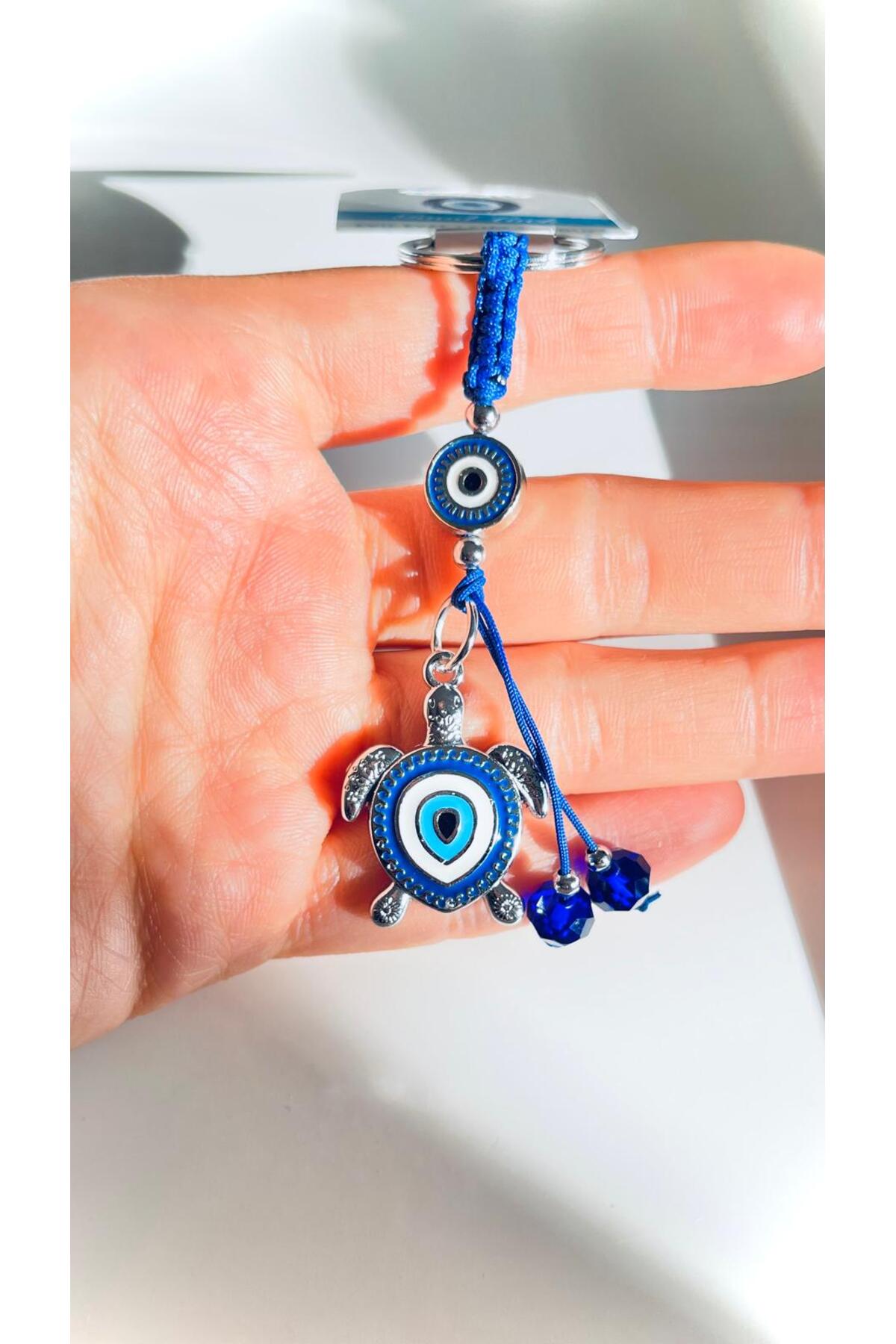 Abigail Silver-Plated Evil Eye Keychain - Navy Turtle Evil Eye