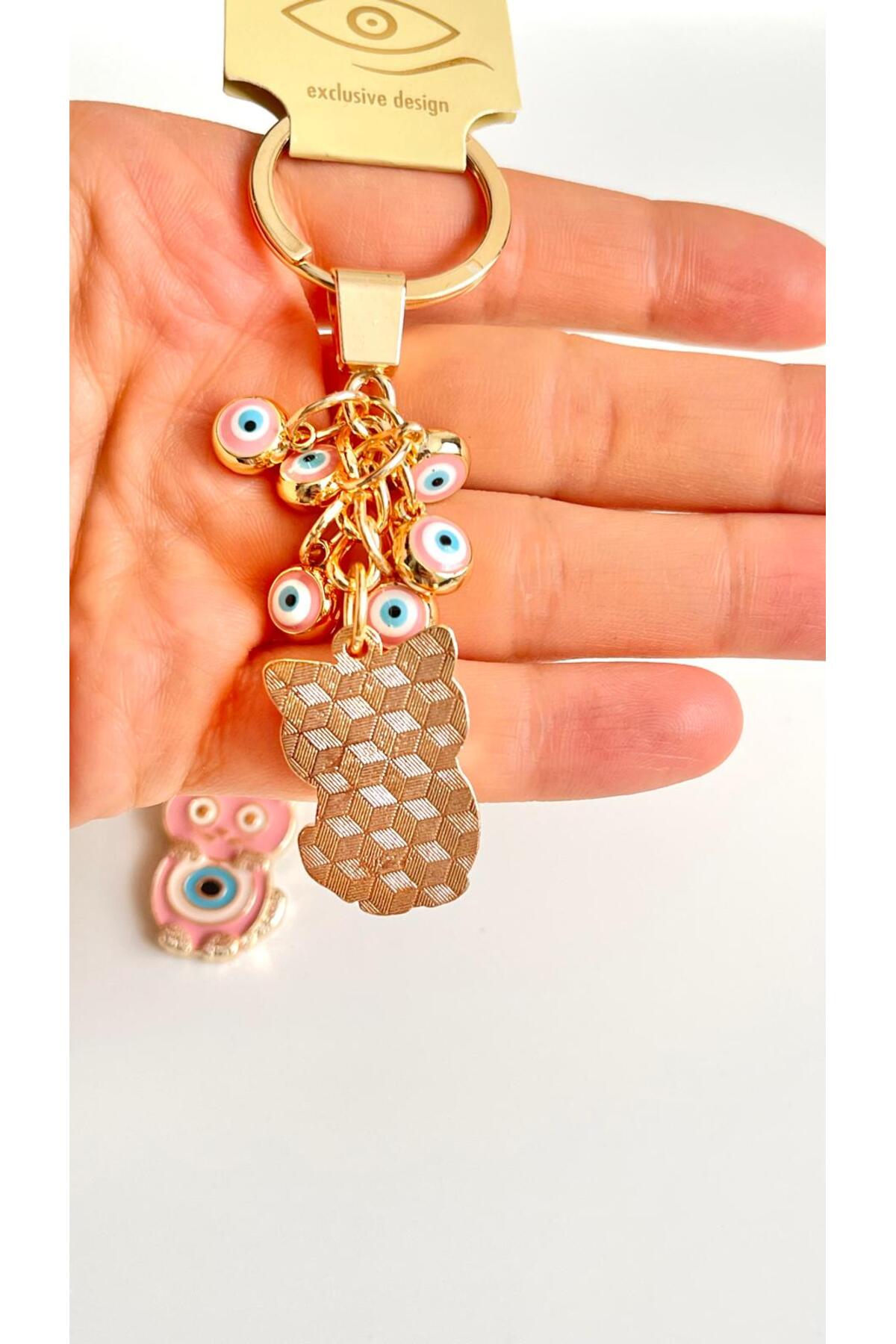 Madeleine Dangling Evil Eye Keychain - Pink Cat Evil Eye