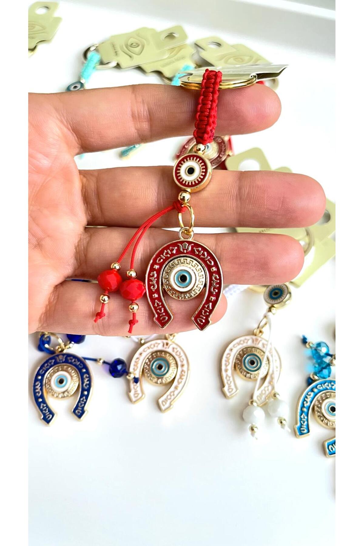 Bella Gold-Plated Animal Charm Keychain - Red Horseshoe
