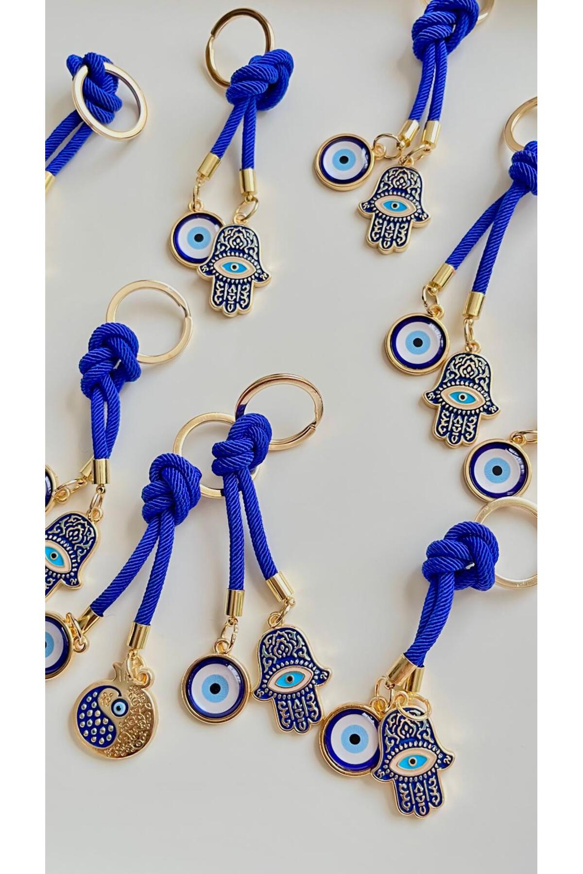 Rose Evil Eye Cord Keychain - Navy Pomegranate Prosperity Design