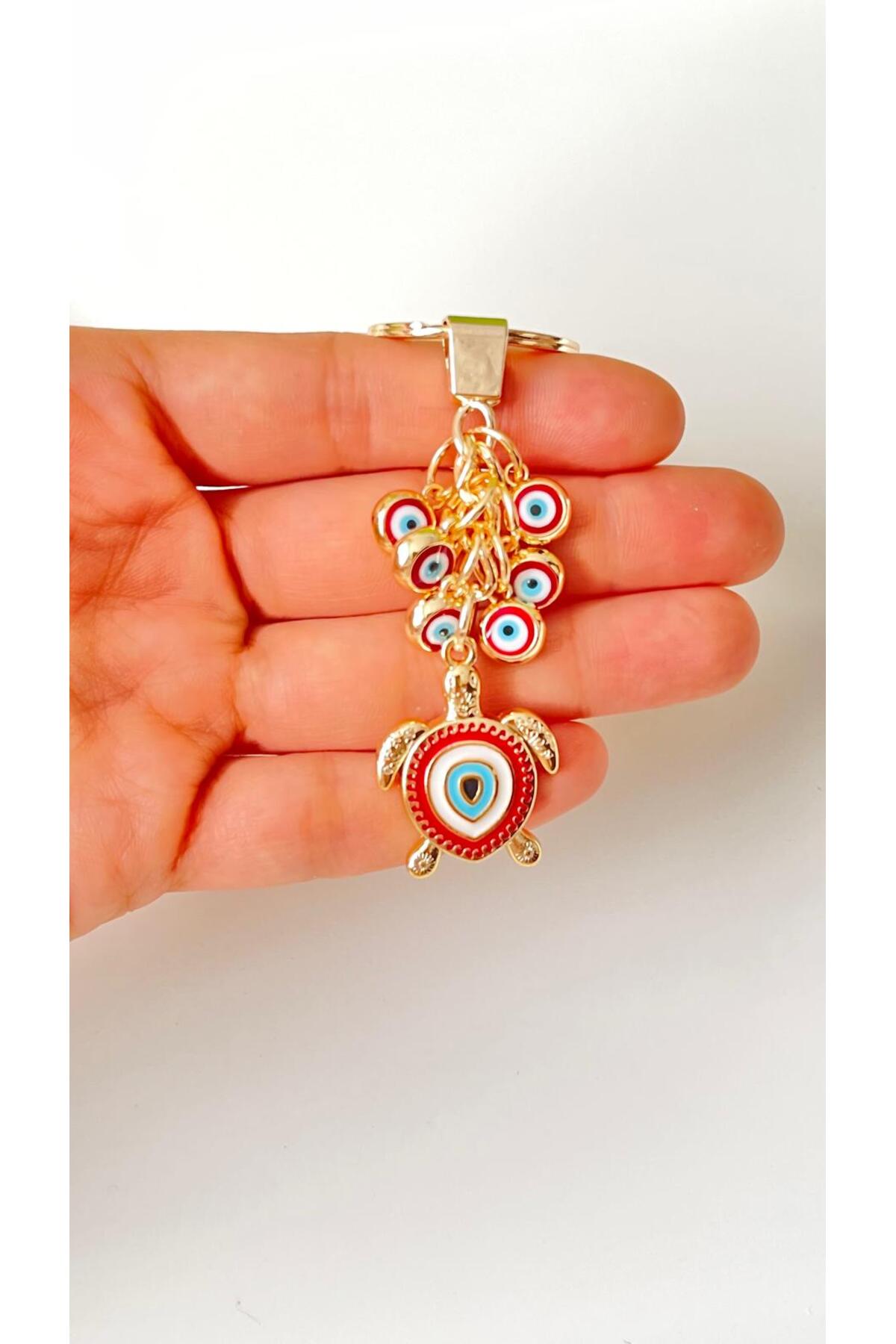 Madeleine Dangling Evil Eye Keychain - Red Turtle