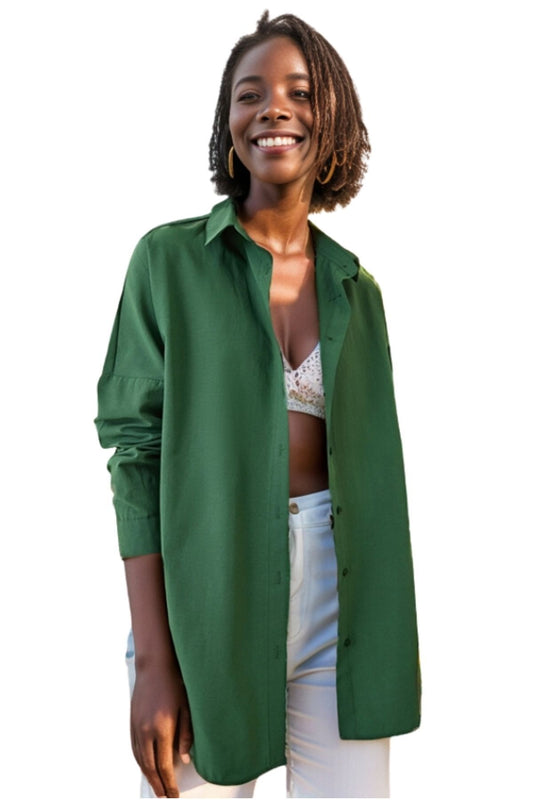 Melissa Women's Oversized Longline Shirt - Emerald and Green