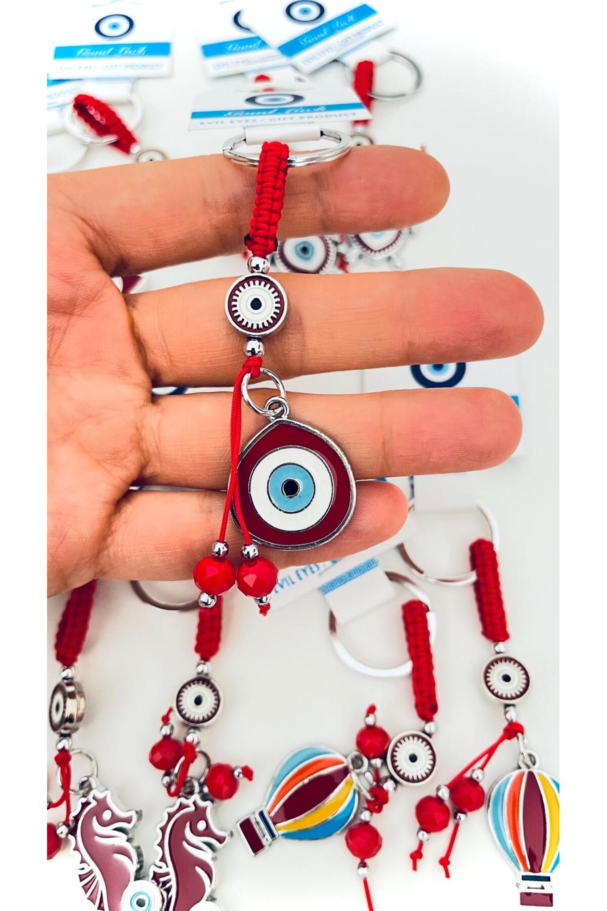 Abigail Silver-Plated Evil Eye Keychain - Red Teardrop Evil Eye