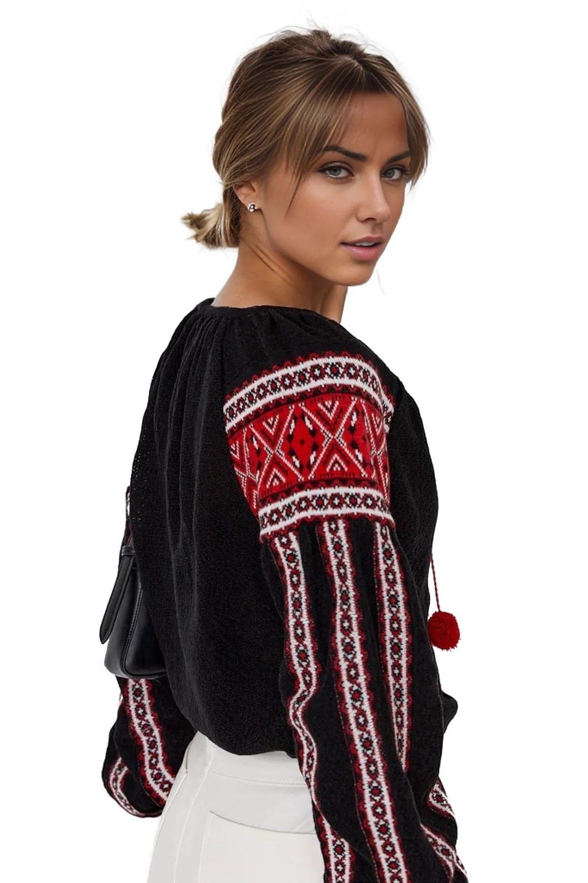 Phoebe Women's V-Neck Tassel Knit Blouse - Black