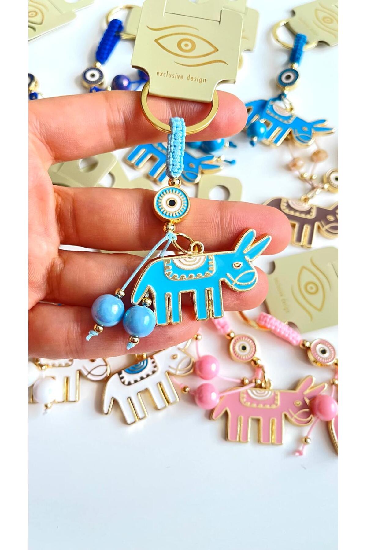 Bella Gold-Plated Animal Charm Keychain - Light Blue Donkey Design