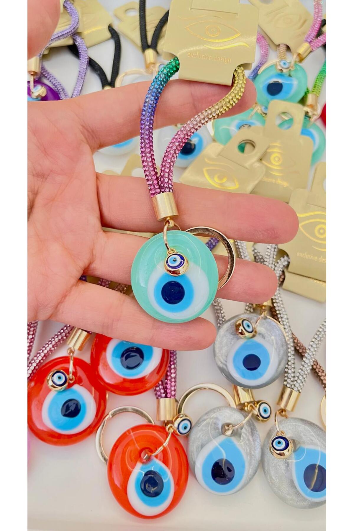 Meredith Glass Evil Eye Cord Charm - Turquoise