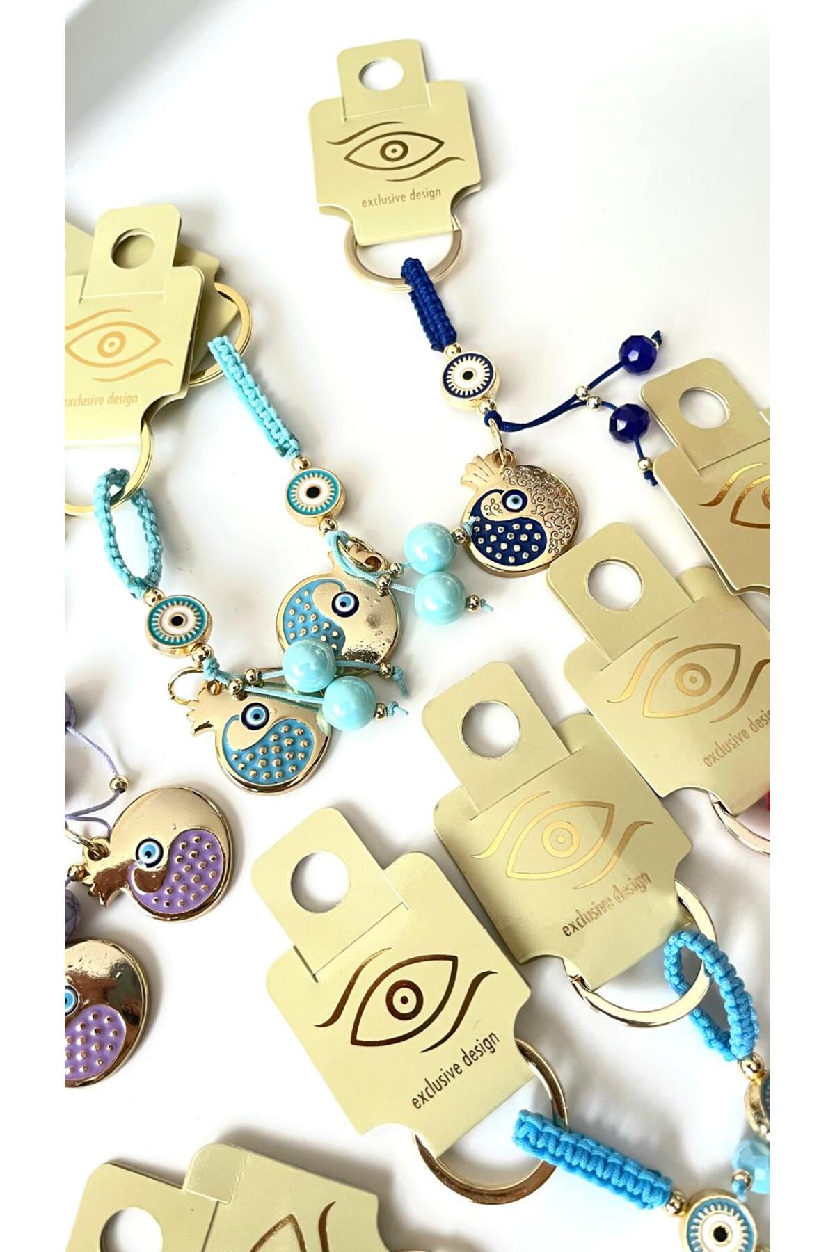 Bella Gold-Plated Animal Charm Keychain - Turquoise Pomegranate Design