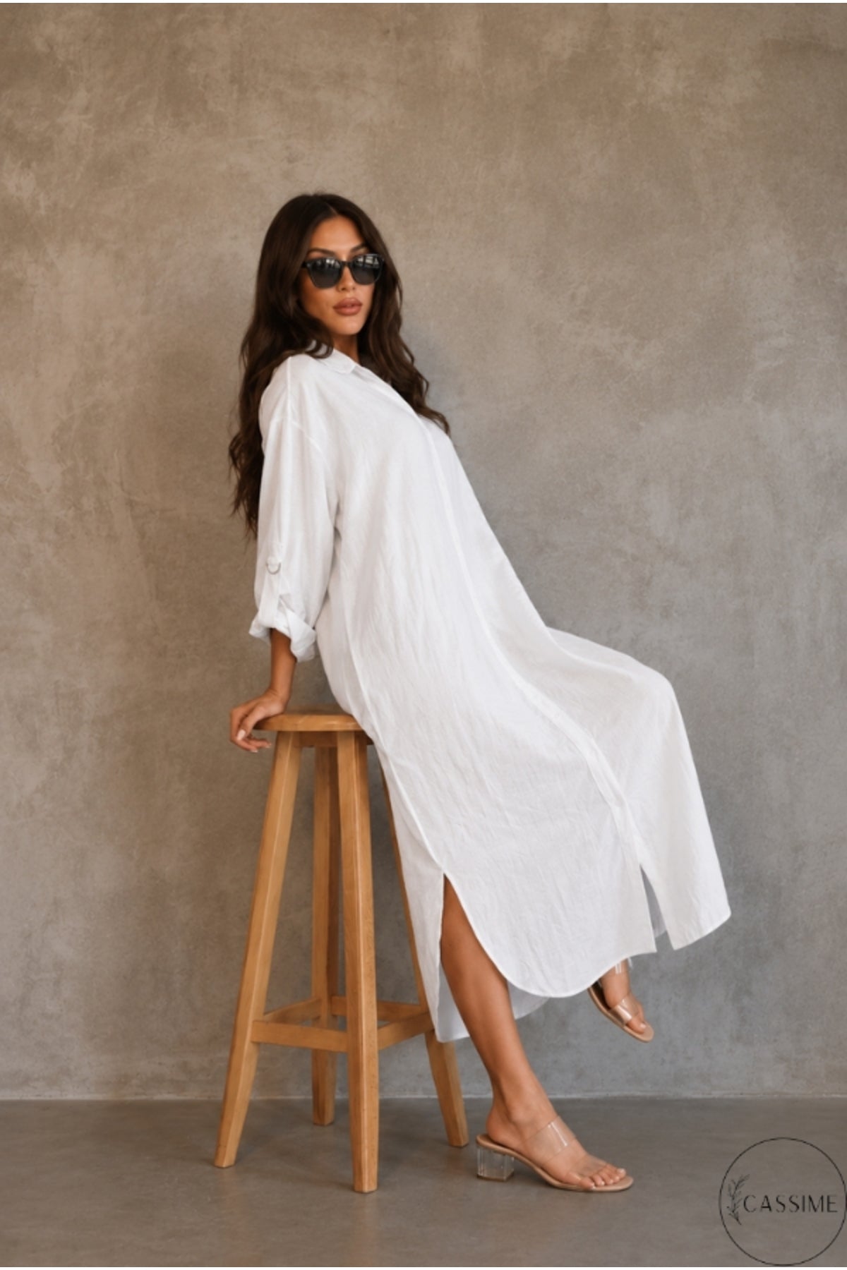 Hazel Women's Oversized Muslin Shirt Dress - White Muslin