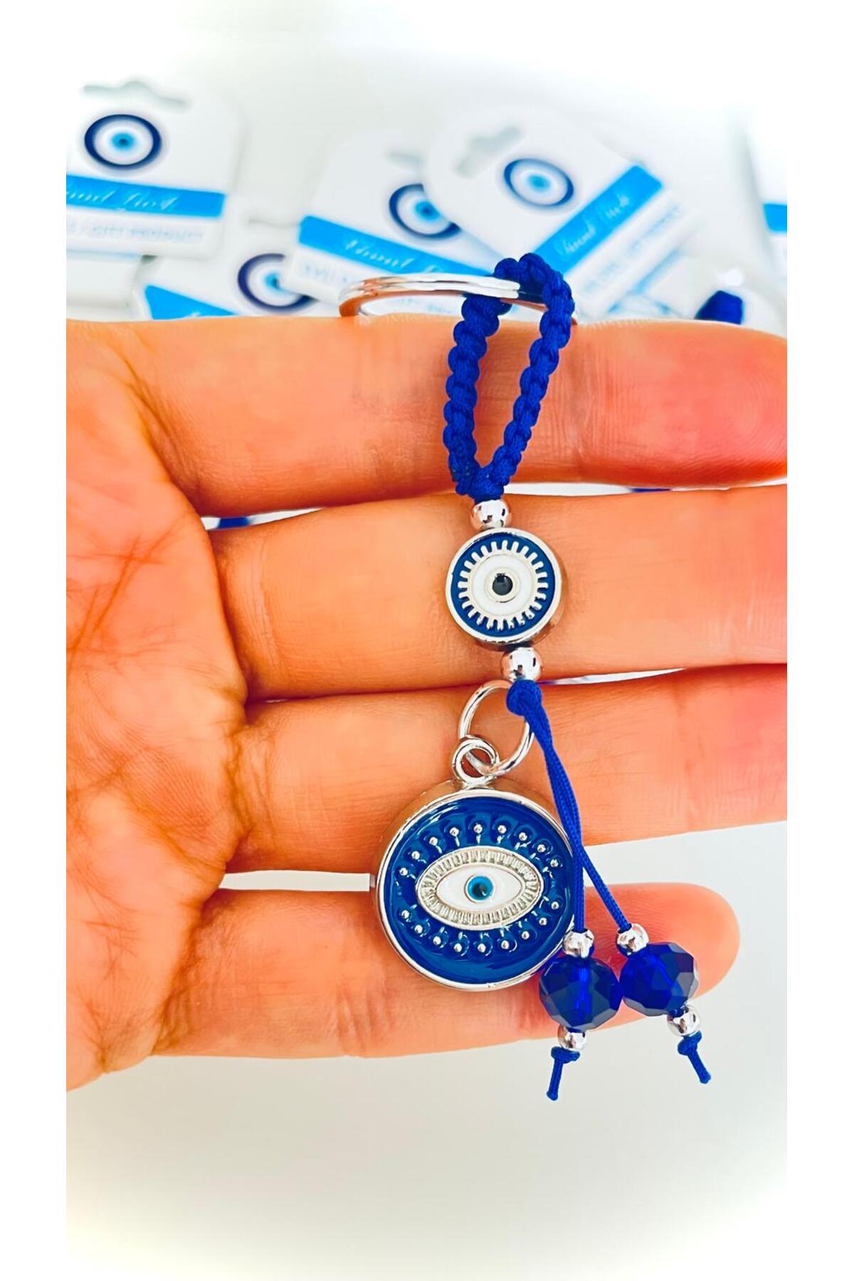 Abigail Silver-Plated Evil Eye Keychain - Navy Round Evil Eye