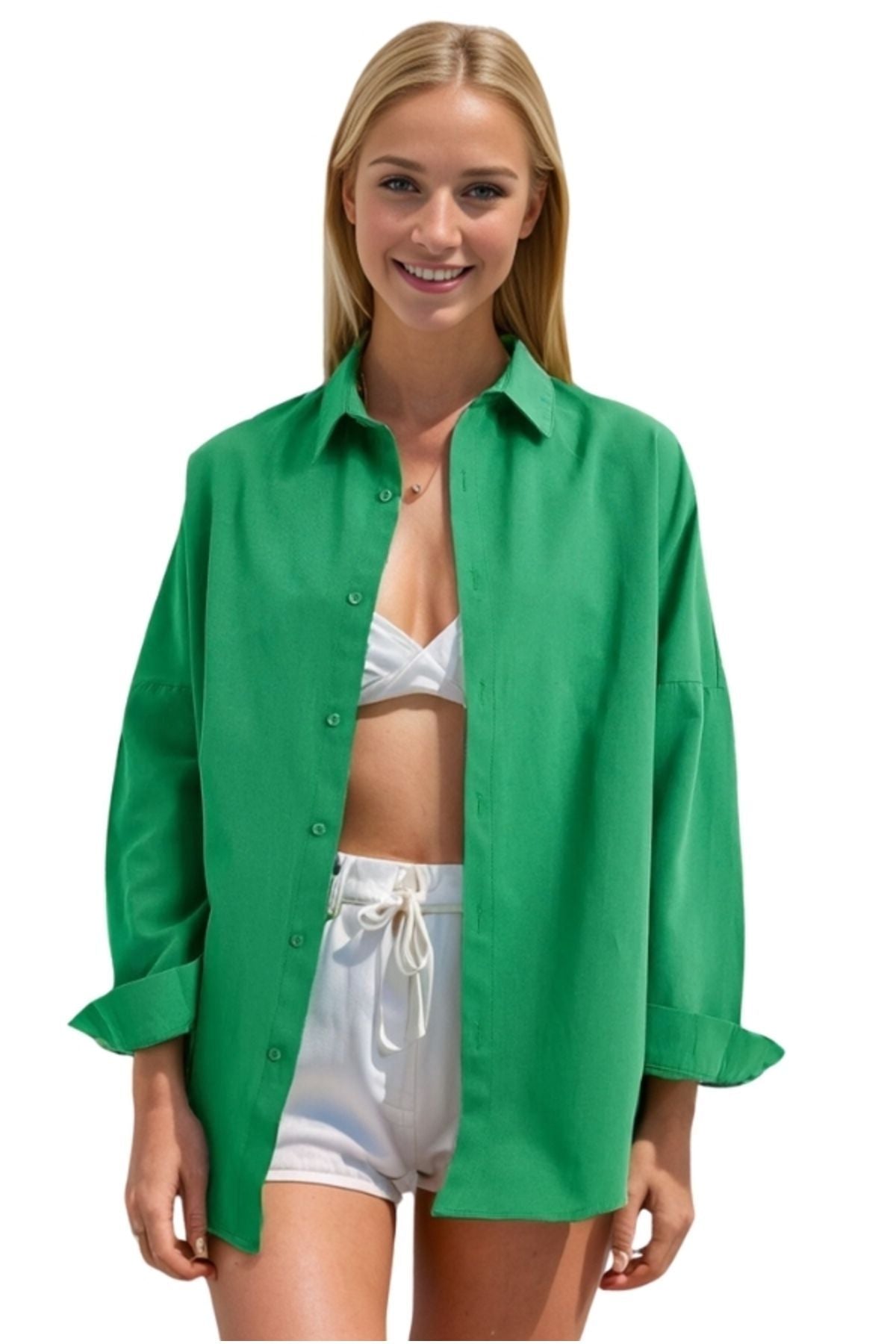 Melissa Women's Oversized Longline Shirt - Grass Green