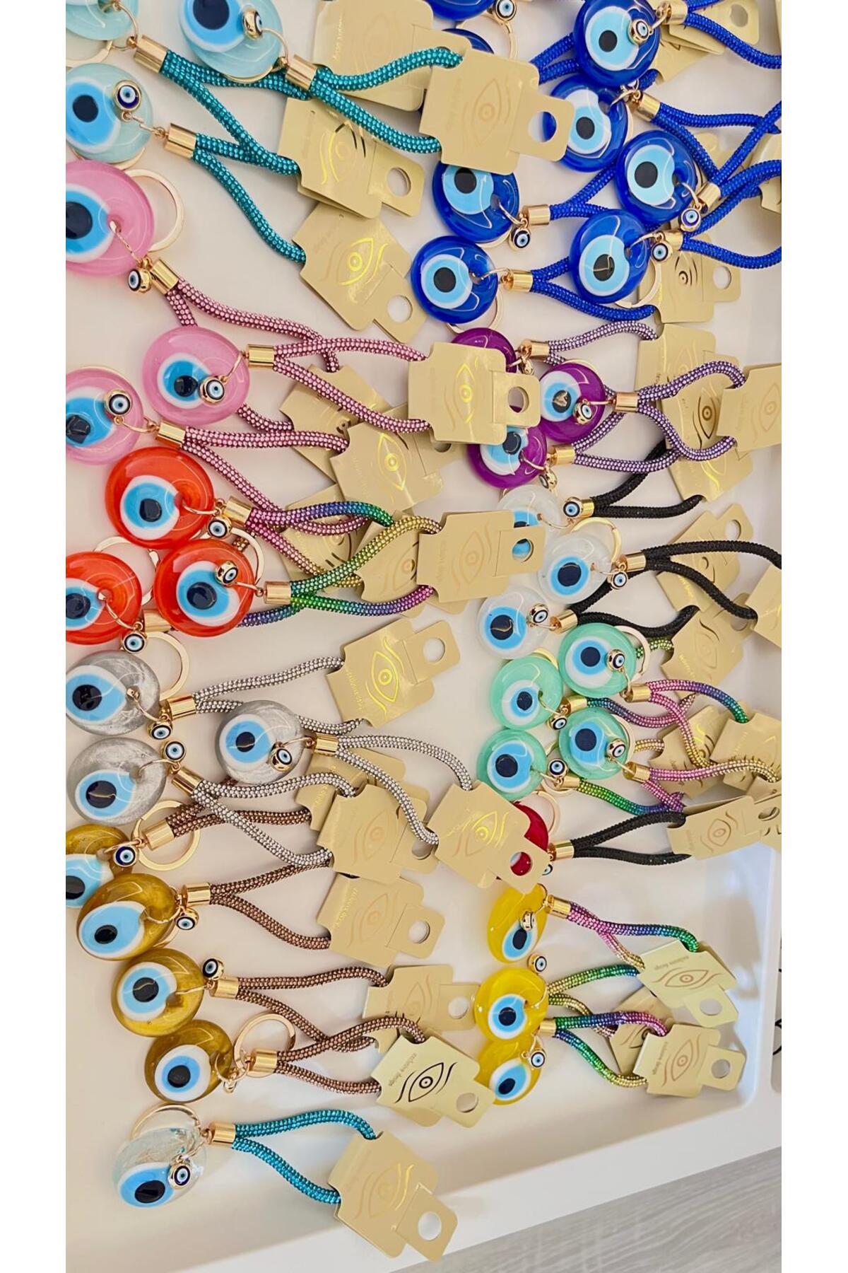 Meredith Glass Evil Eye Cord Charm - Turquoise Cord Transparent Glass