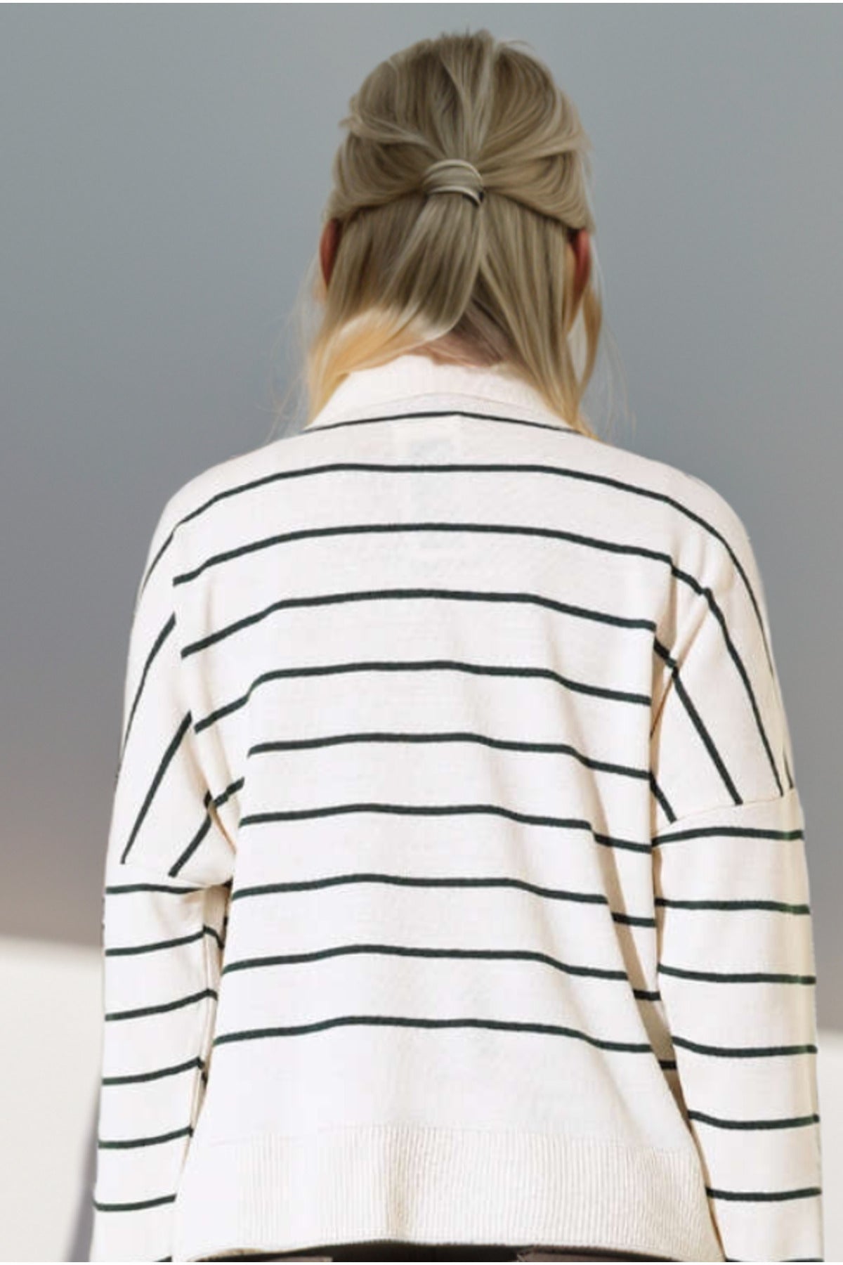Samantha Women's Lightweight Striped Knit Sweater - Ecru Stripe