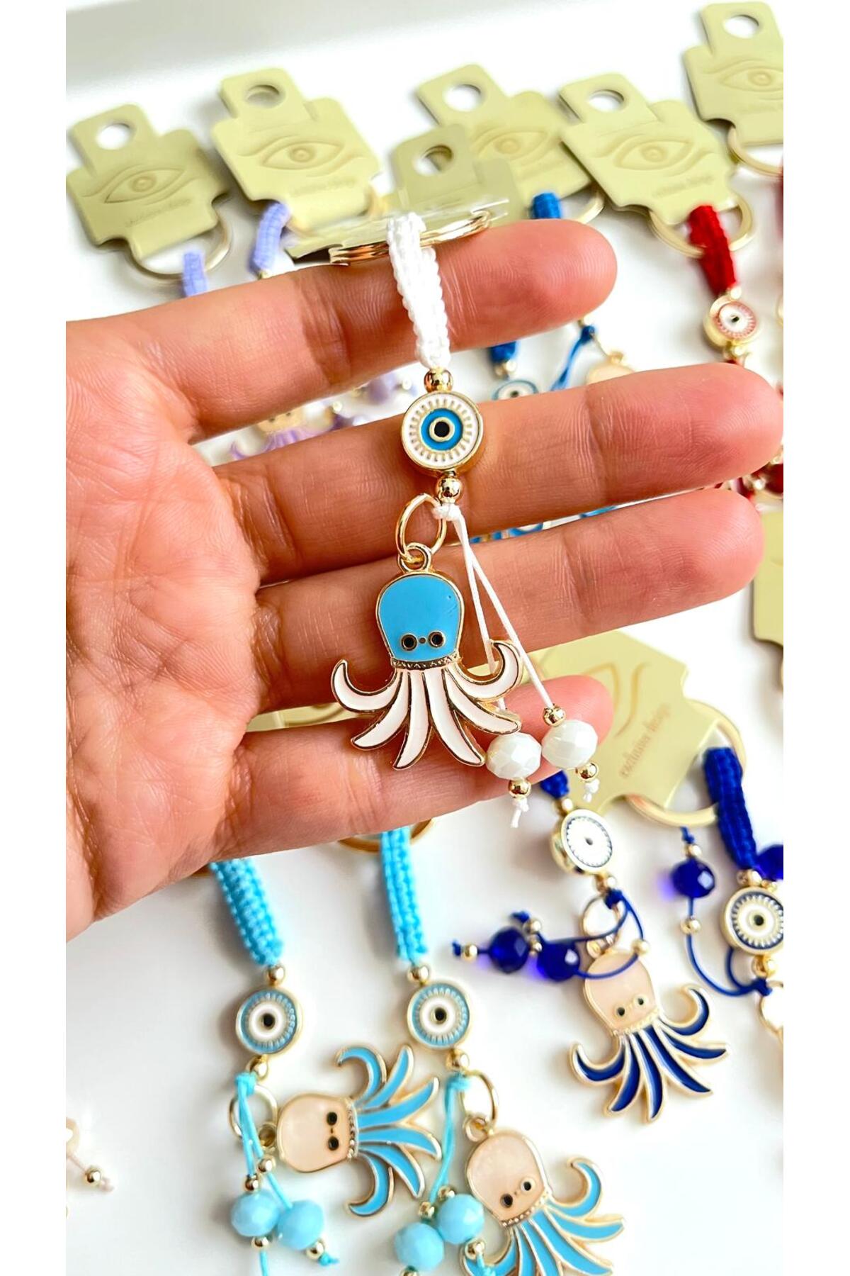 Ivy Gold-Plated Evil Eye Keychain - White Octopus Design