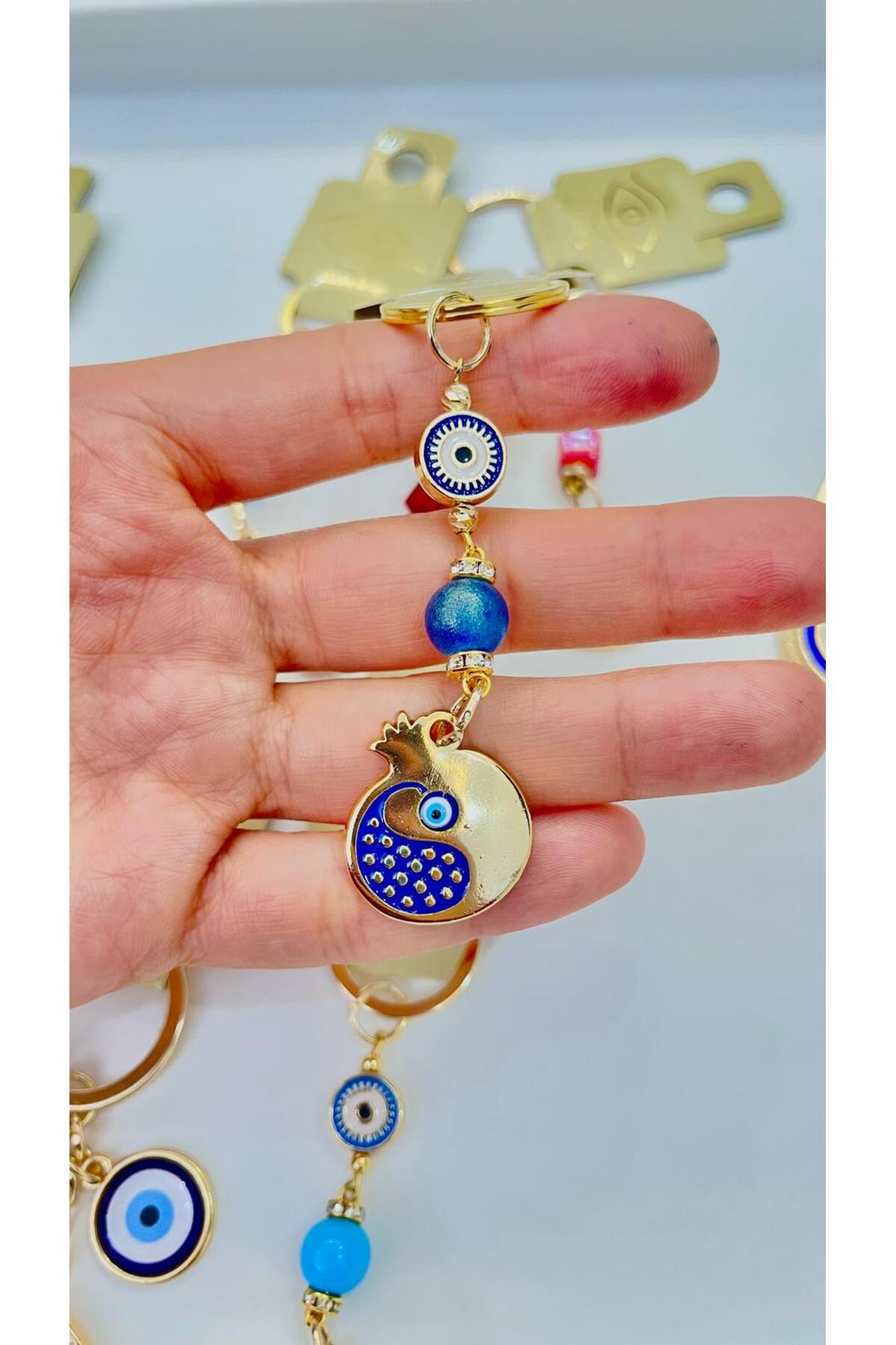 Hannah Gold-Plated Bodrum Bead Keychain - Navy Pomegranate