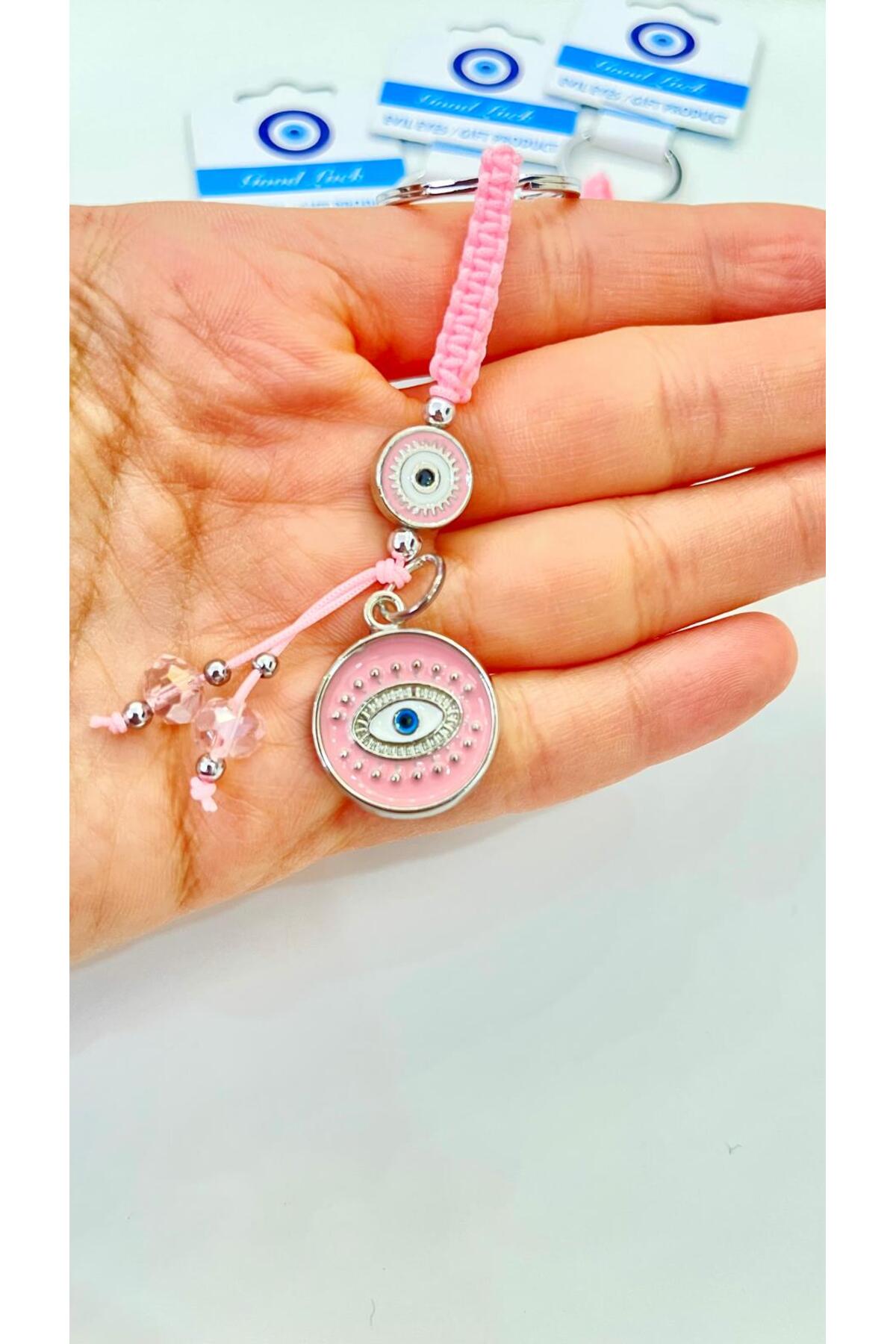 Abigail Silver-Plated Evil Eye Keychain - Pink Round Evil Eye