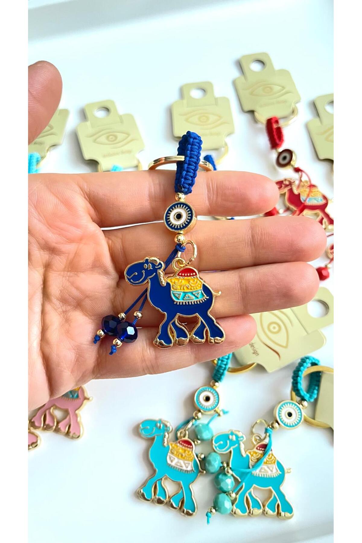 Bella Gold-Plated Animal Charm Keychain - Navy Camel Design