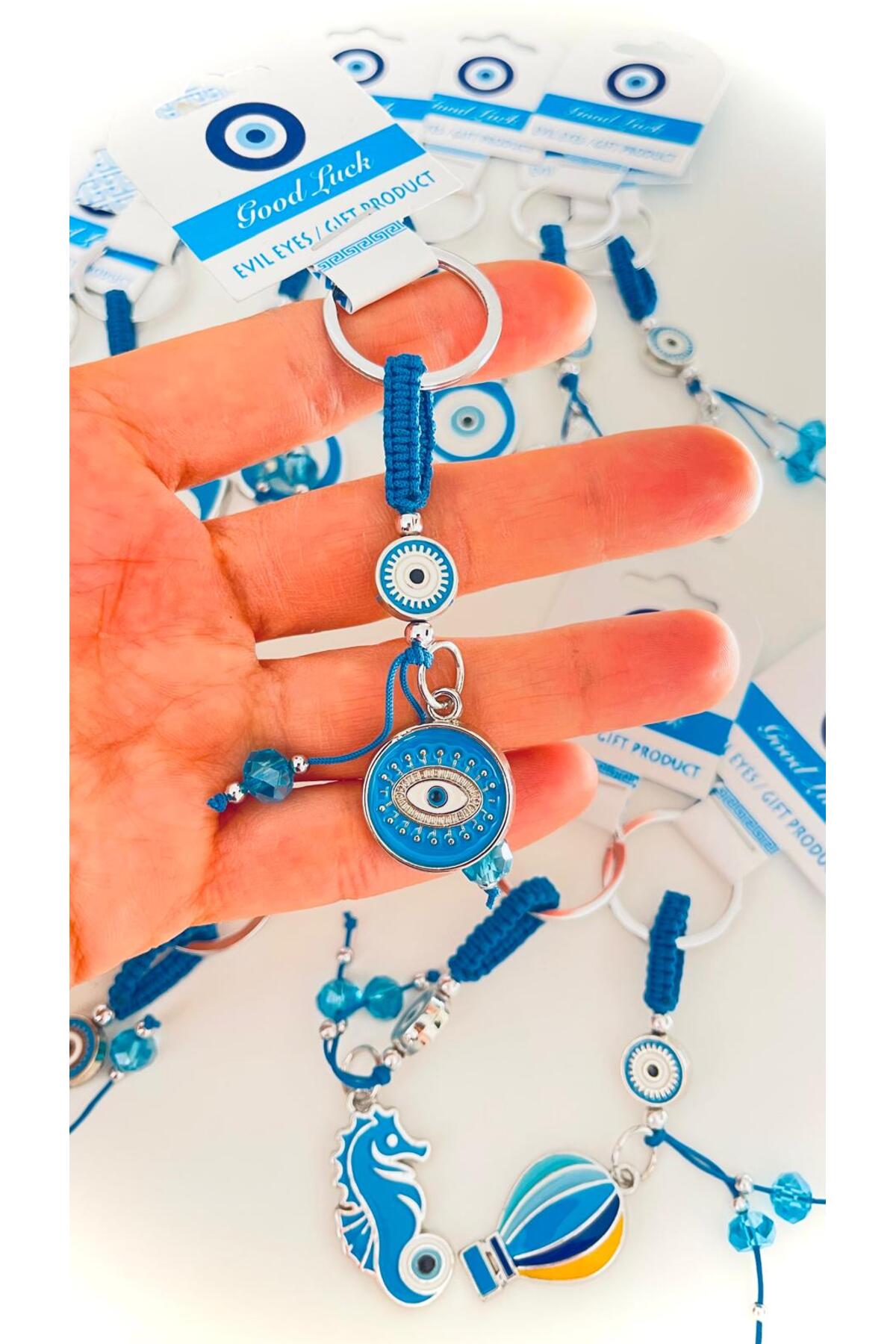 Abigail Silver-Plated Evil Eye Keychain - Blue Round Design