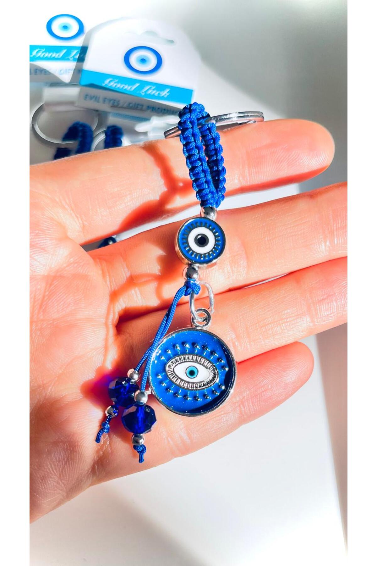 Abigail Silver-Plated Evil Eye Keychain - Navy Round Evil Eye