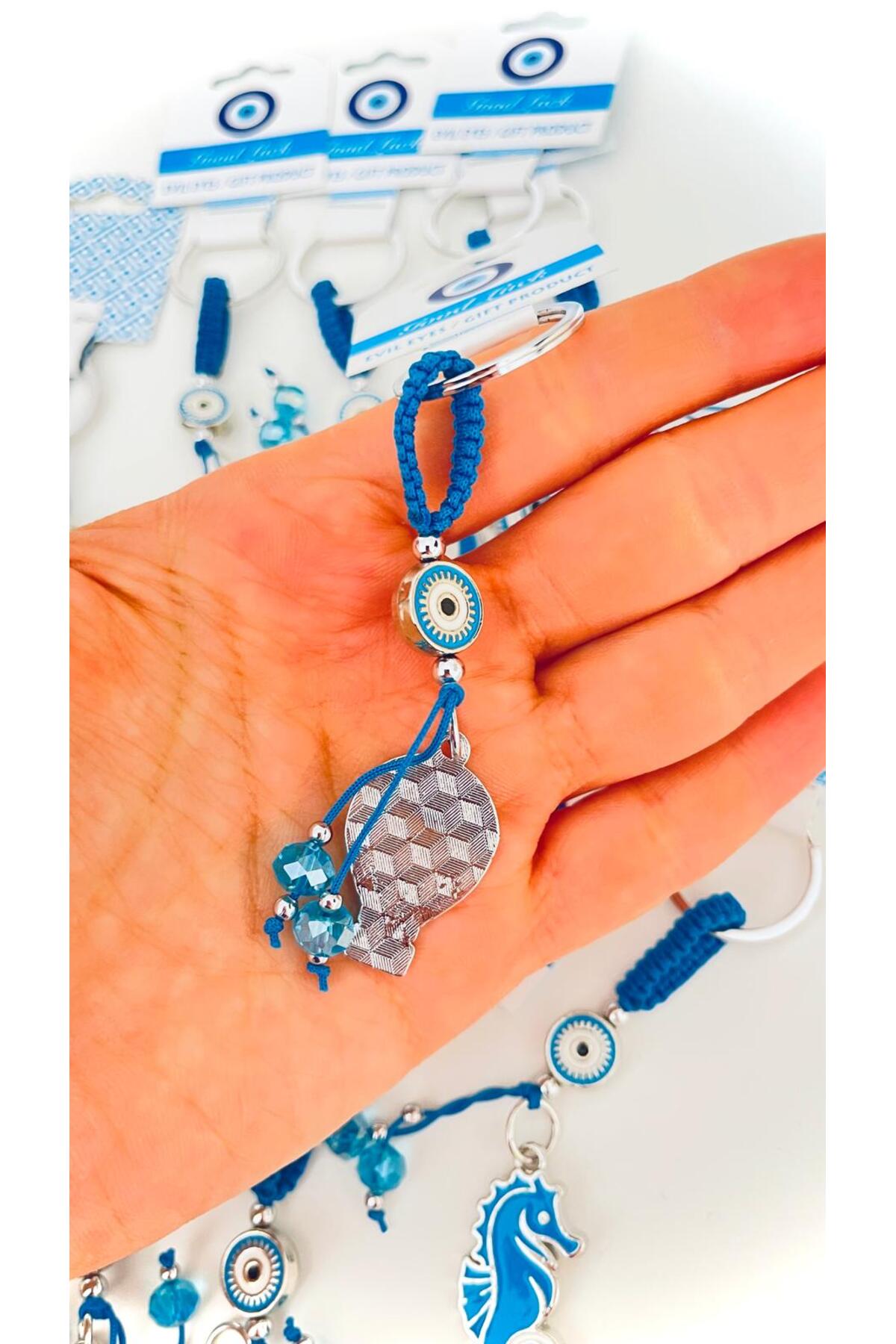 Abigail Silver-Plated Evil Eye Keychain - Blue Balloon Design