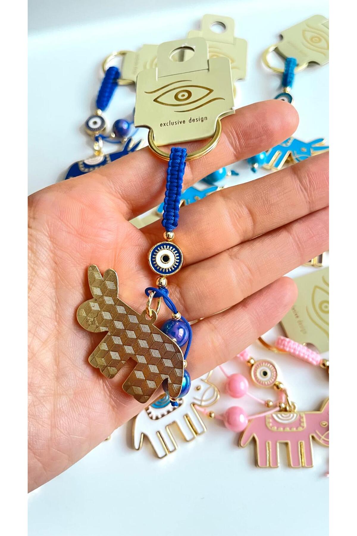 Bella Gold-Plated Animal Charm Keychain - Navy Donkey Design
