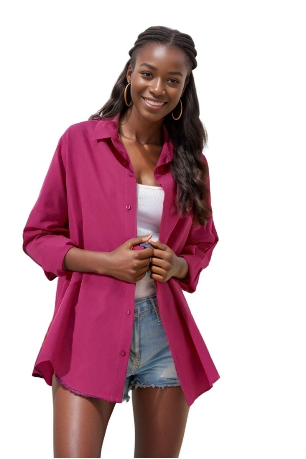 Melissa Women's Oversized Longline Shirt - Fuchsia