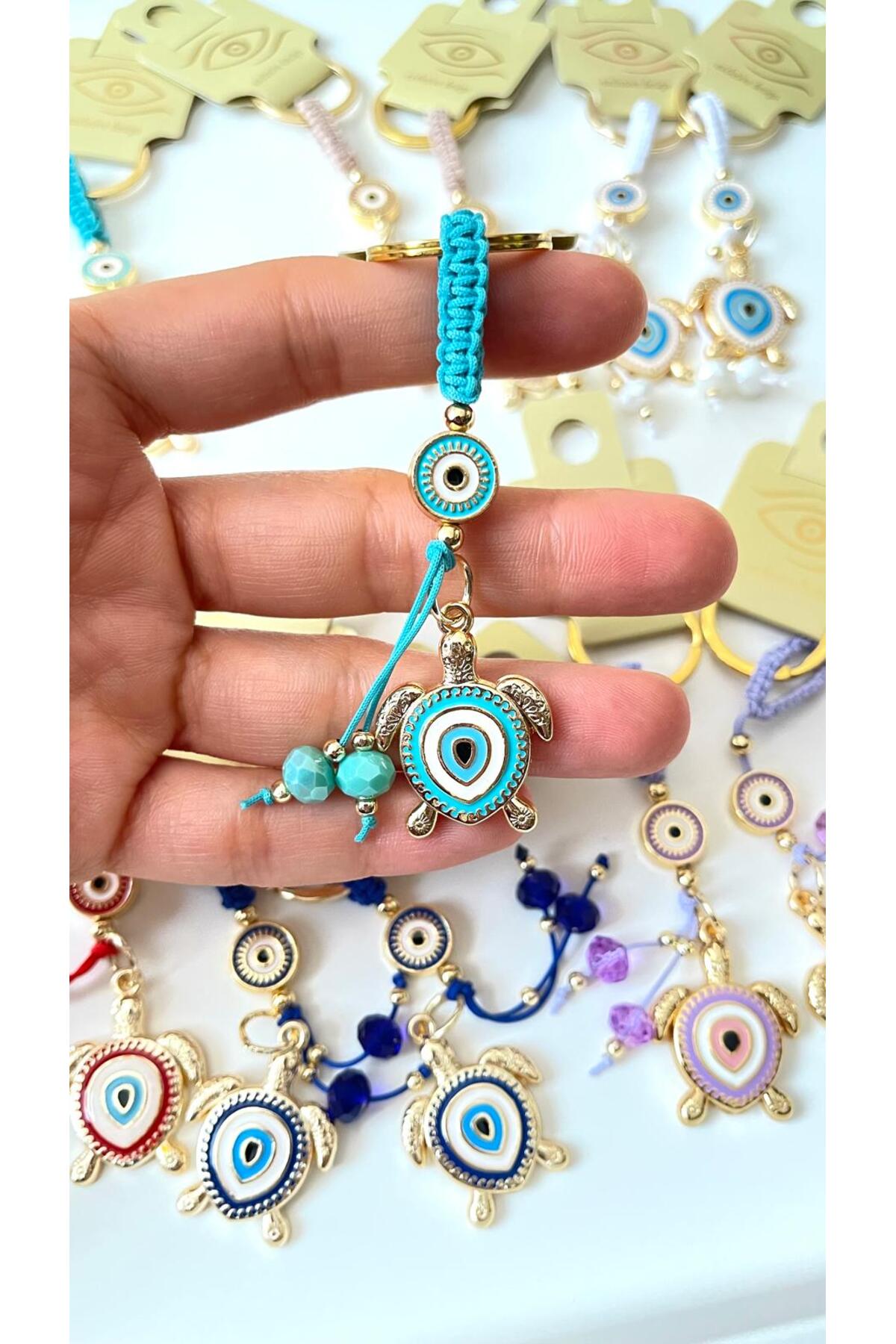 Ivy Gold-Plated Evil Eye Keychain - Turquoise Turtle Design