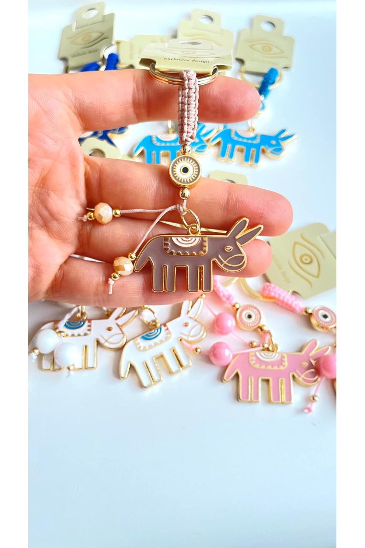 Bella Gold-Plated Animal Charm Keychain - Beige Donkey Design