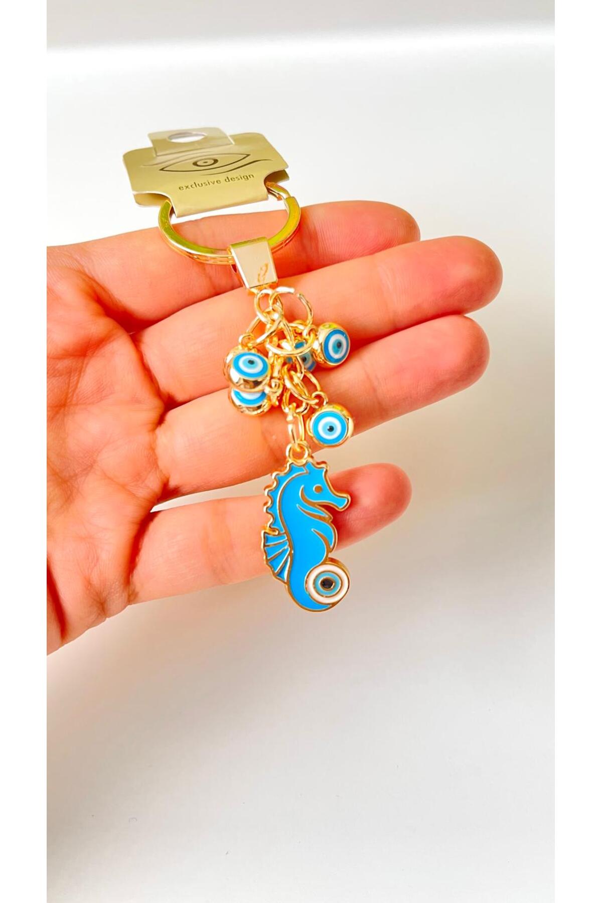 Madeleine Dangling Evil Eye Keychain - Blue Seahorse