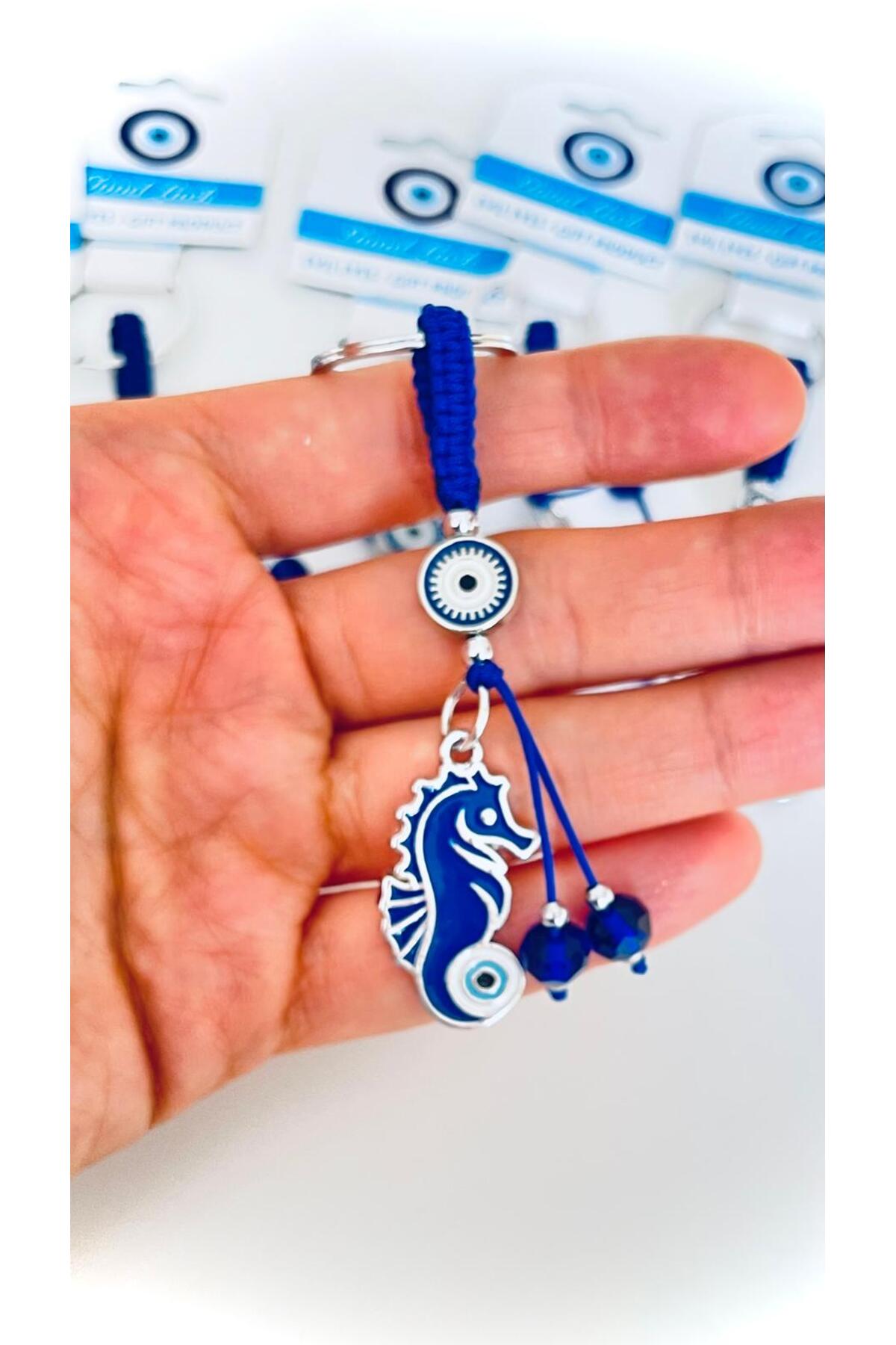 Abigail Silver-Plated Evil Eye Keychain - Navy Seahorse