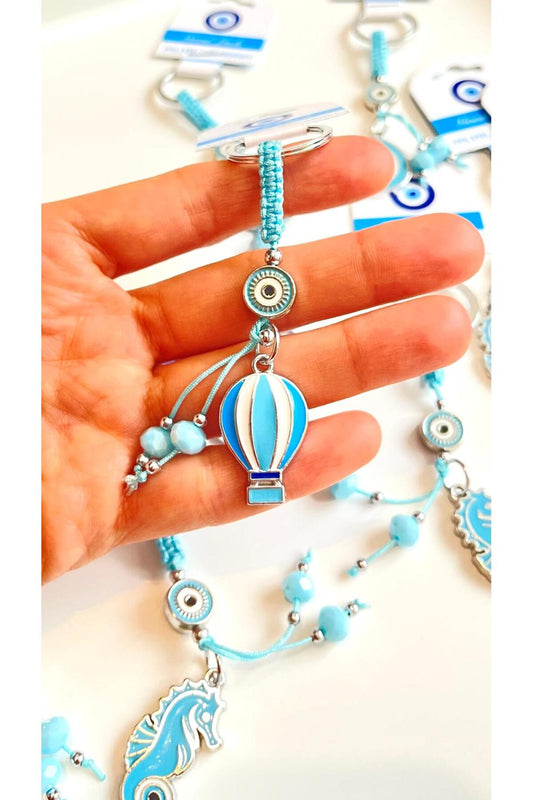 Abigail Silver-Plated Evil Eye Keychain - Blue Balloon Evil Eye