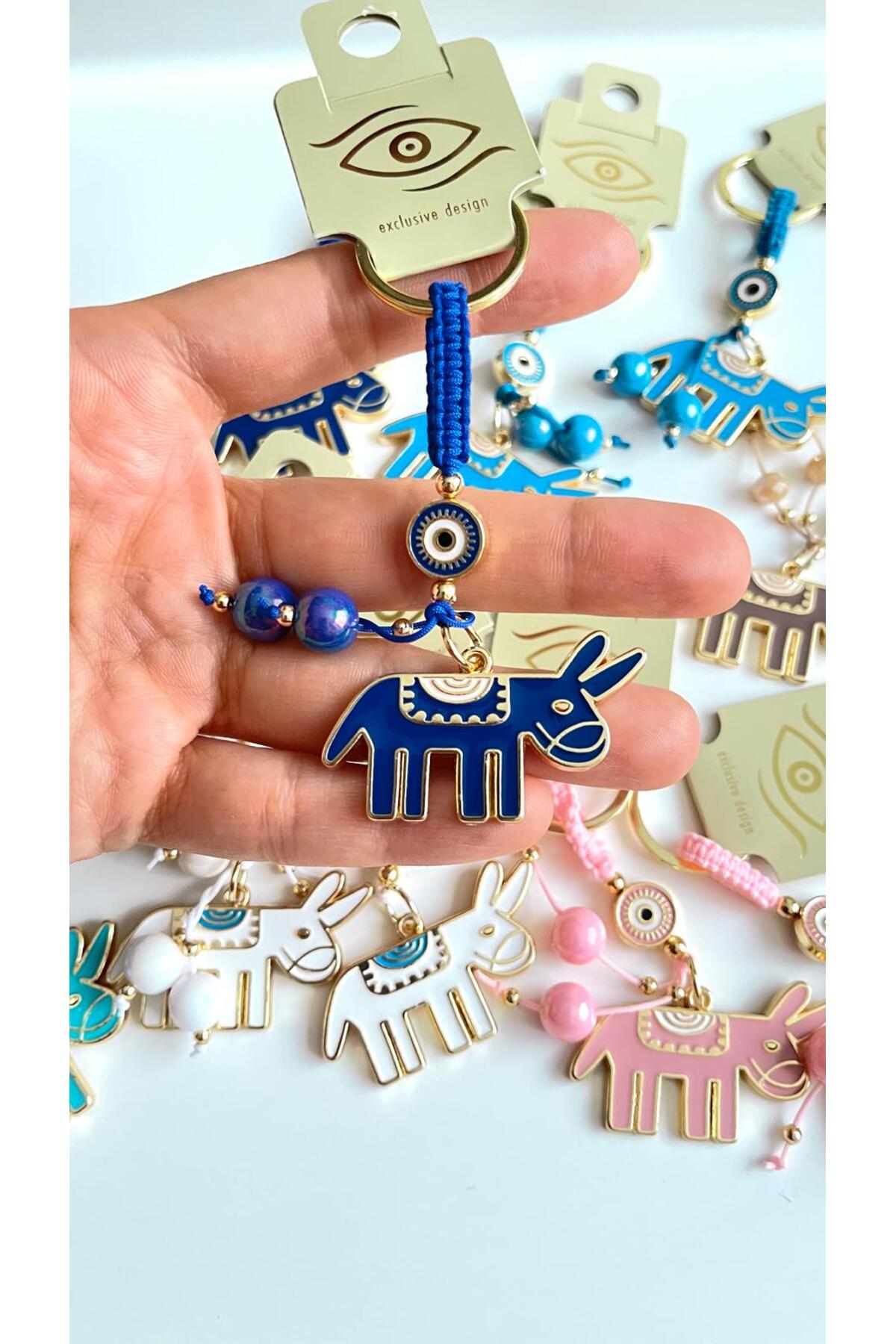 Bella Gold-Plated Animal Charm Keychain - Navy Donkey Design