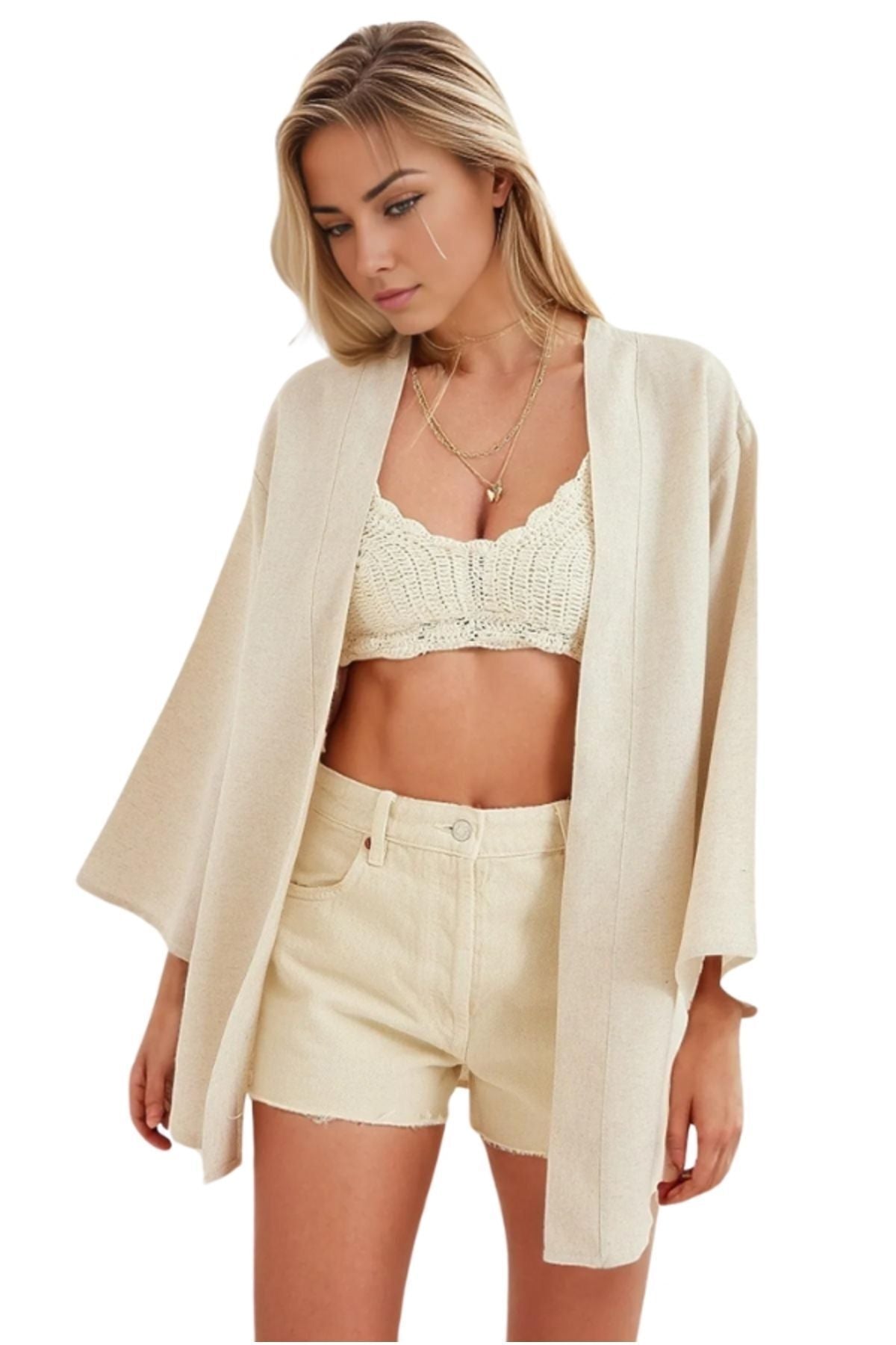 Catherine Women's Cotton Blend Relaxed Fit Kimono - Solid Cream