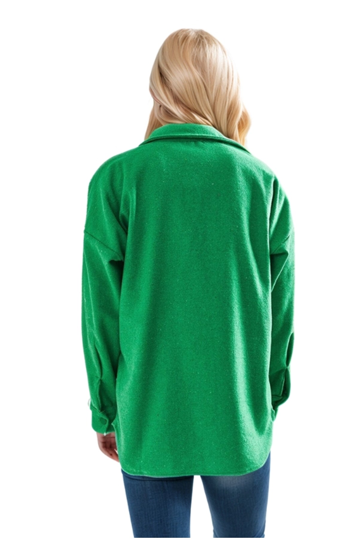 Mabel Women's Felted Fabric Shacket - Grass Green