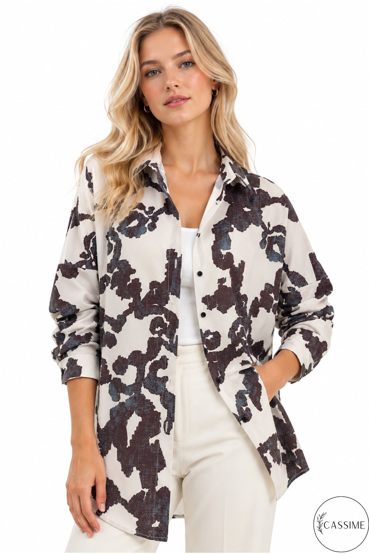 Melissa Women's Oversized Longline Shirt - Black Print