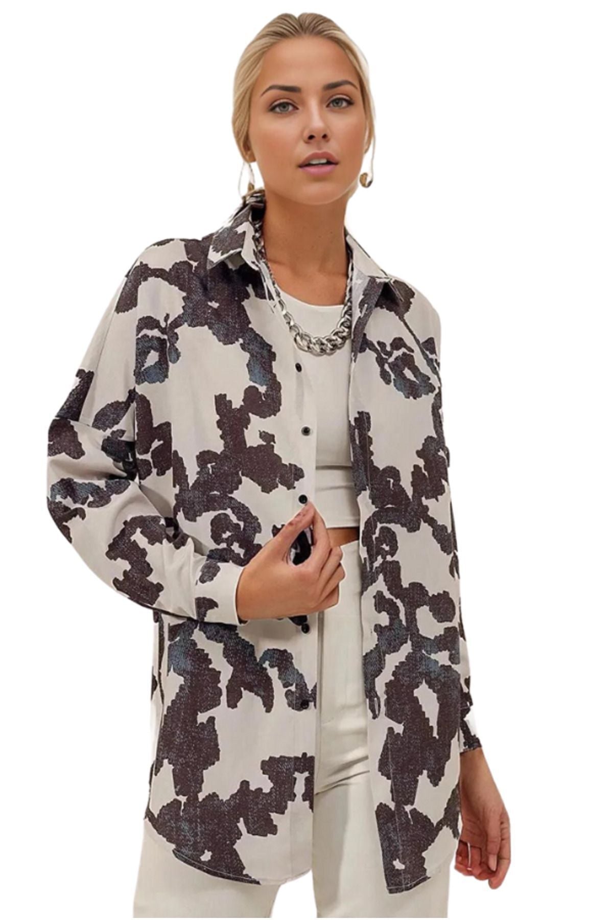 Melissa Women's Oversized Longline Shirt - Black Print