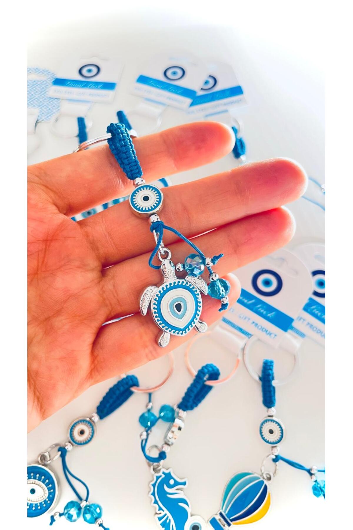 Abigail Silver-Plated Evil Eye Keychain - Blue