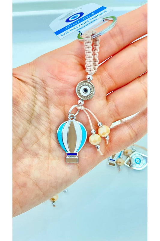 Abigail Silver-Plated Evil Eye Keychain - Beige Balloon