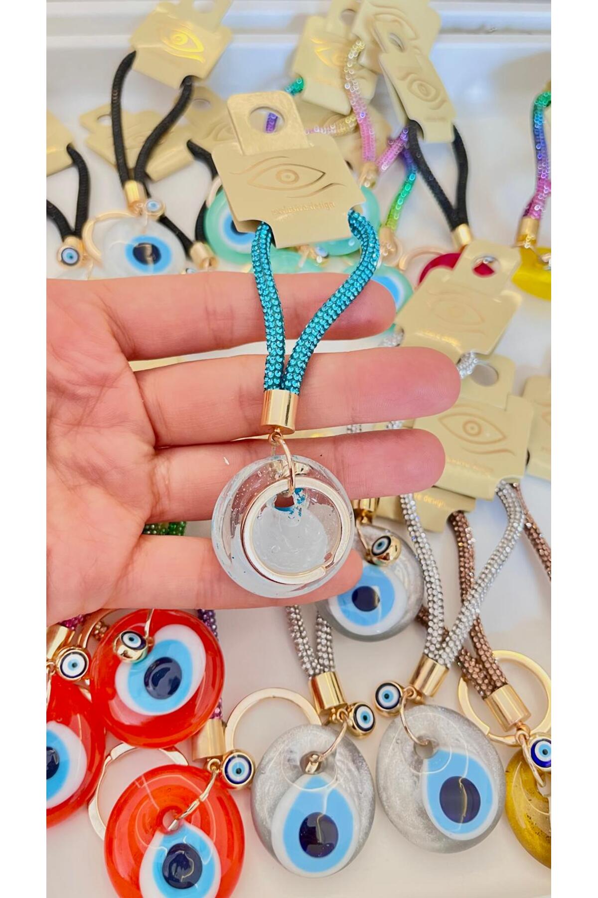 Meredith Glass Evil Eye Cord Charm - Turquoise Cord Transparent Glass