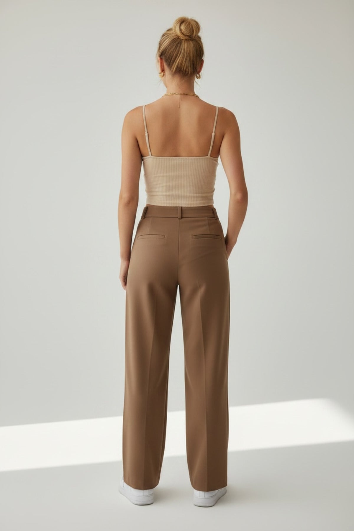 Evelyn Women's Knit Spaghetti Strap Crop Top - Beige and Cream