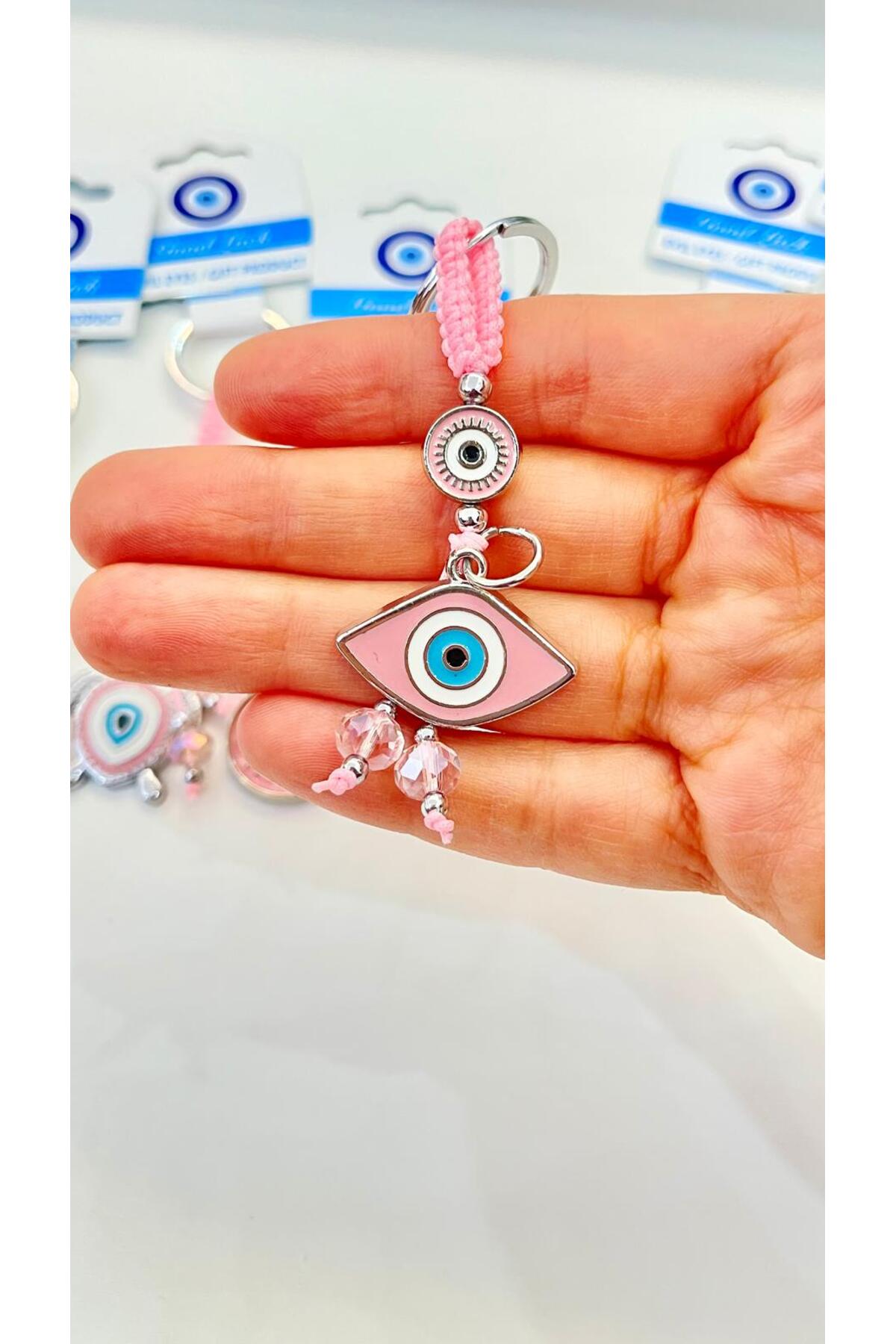 Abigail Silver-Plated Evil Eye Keychain - Pink Oval Evil Eye