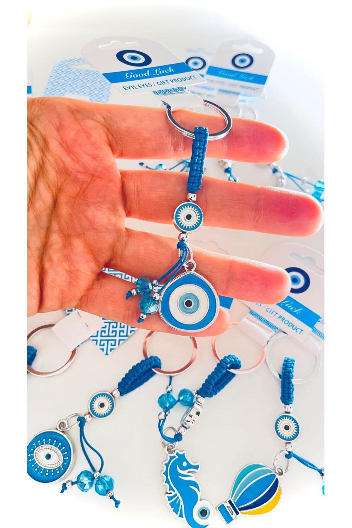Abigail Silver-Plated Evil Eye Keychain - Blue Teardrop Evil Eye Design