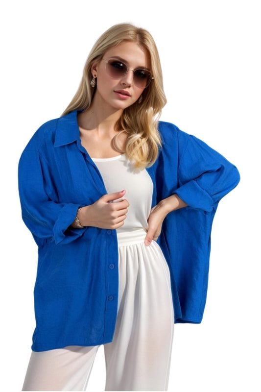 Georgia Women's Oversized Long Sleeve Shirt - Royal Blue