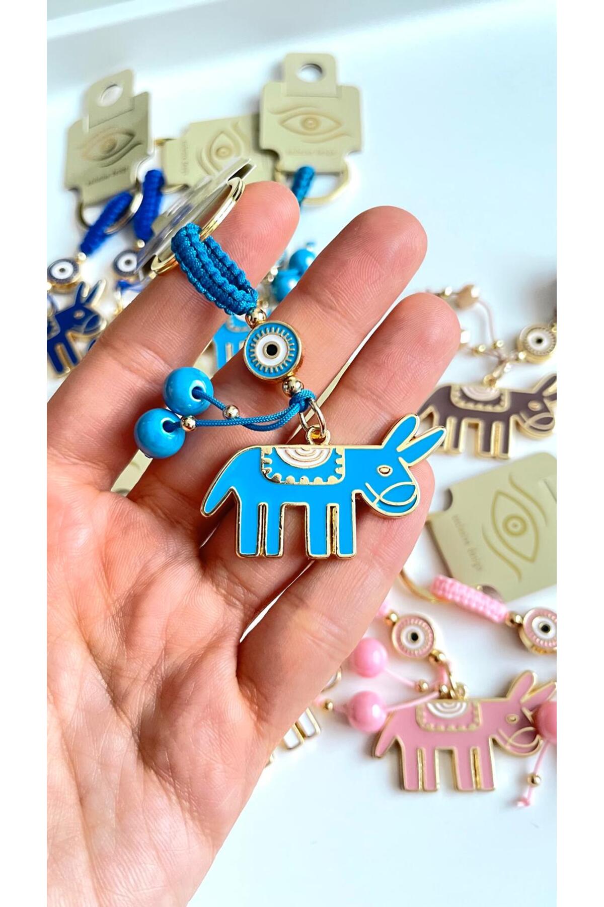 Bella Gold-Plated Animal Charm Keychain - Blue Donkey Design